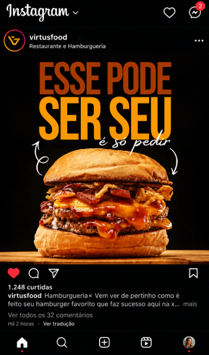 Post de conteúdo no Instagram da Virtus Food